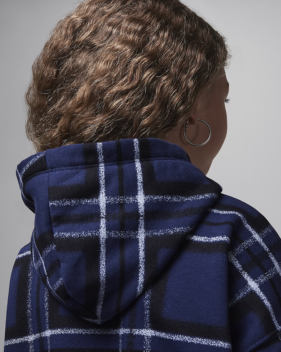 Jordan Brooklyn Essentials Little Kids Plaid Print Pullover Hoodie. Nike